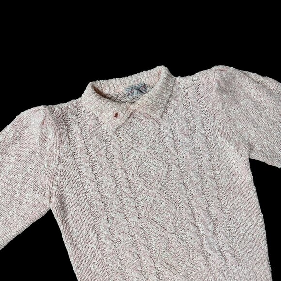 Vintage Pink Knit Sweater Large 1980s Spice Of Life Hong Kong Acrylic 3/4 Sleeve - Picture 1 of 6